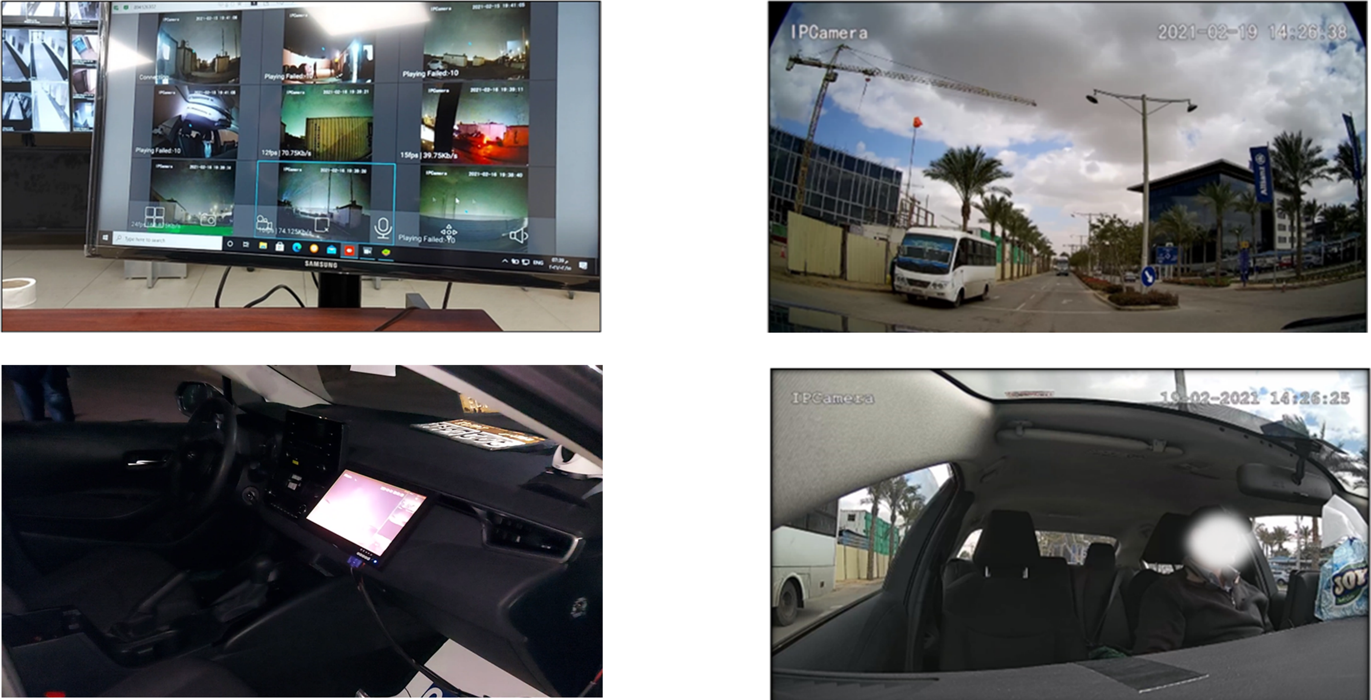 Control center monitors and in-vehicle camera views